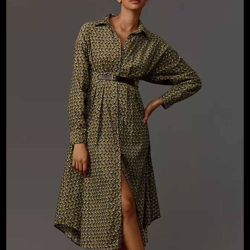 By Anthropologie, belted, corduroy, midi shirt dress